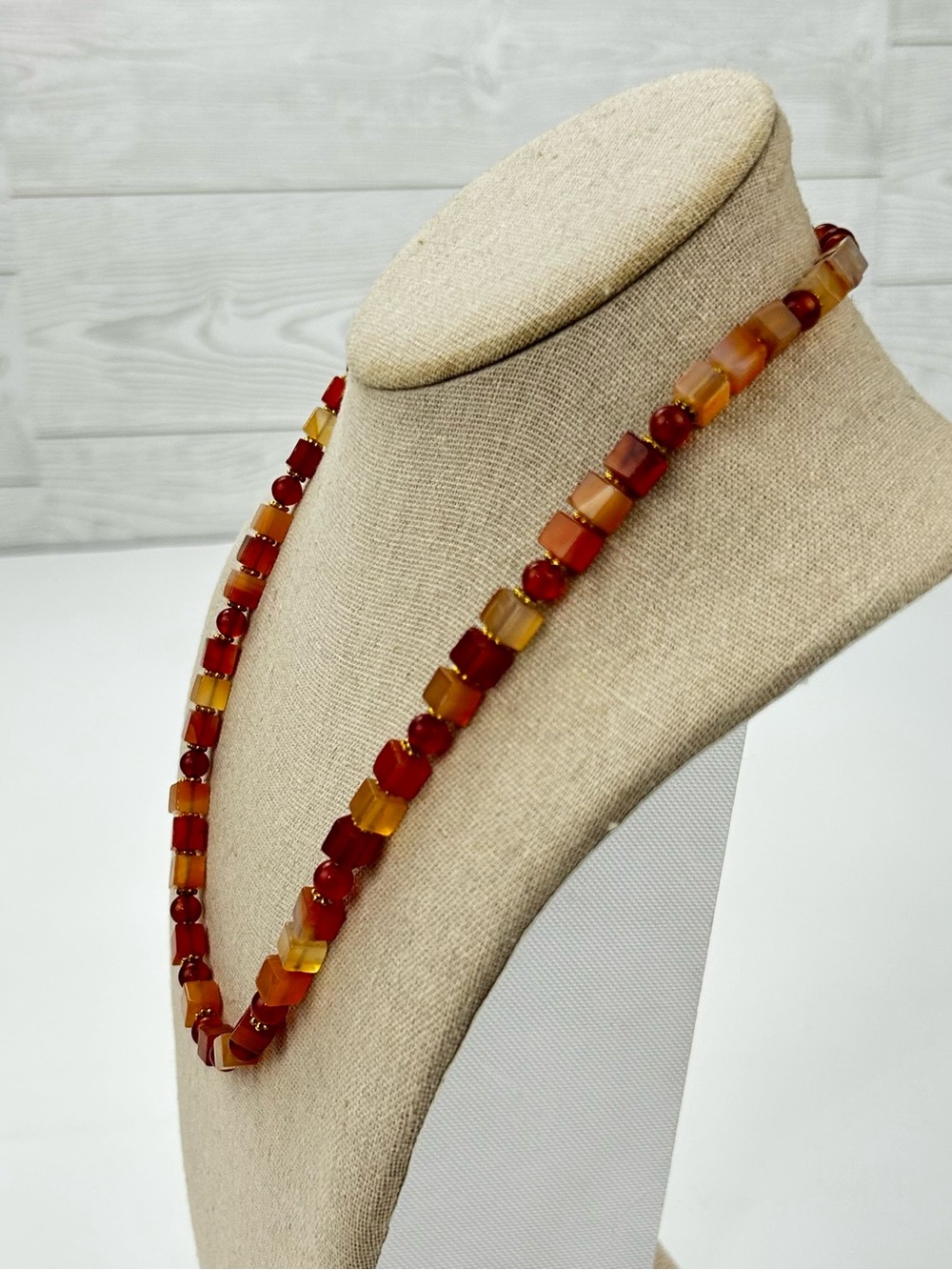 Handcrafted Carnelian Agate Red & Orange Beaded Necklace - Picture 2 of 6